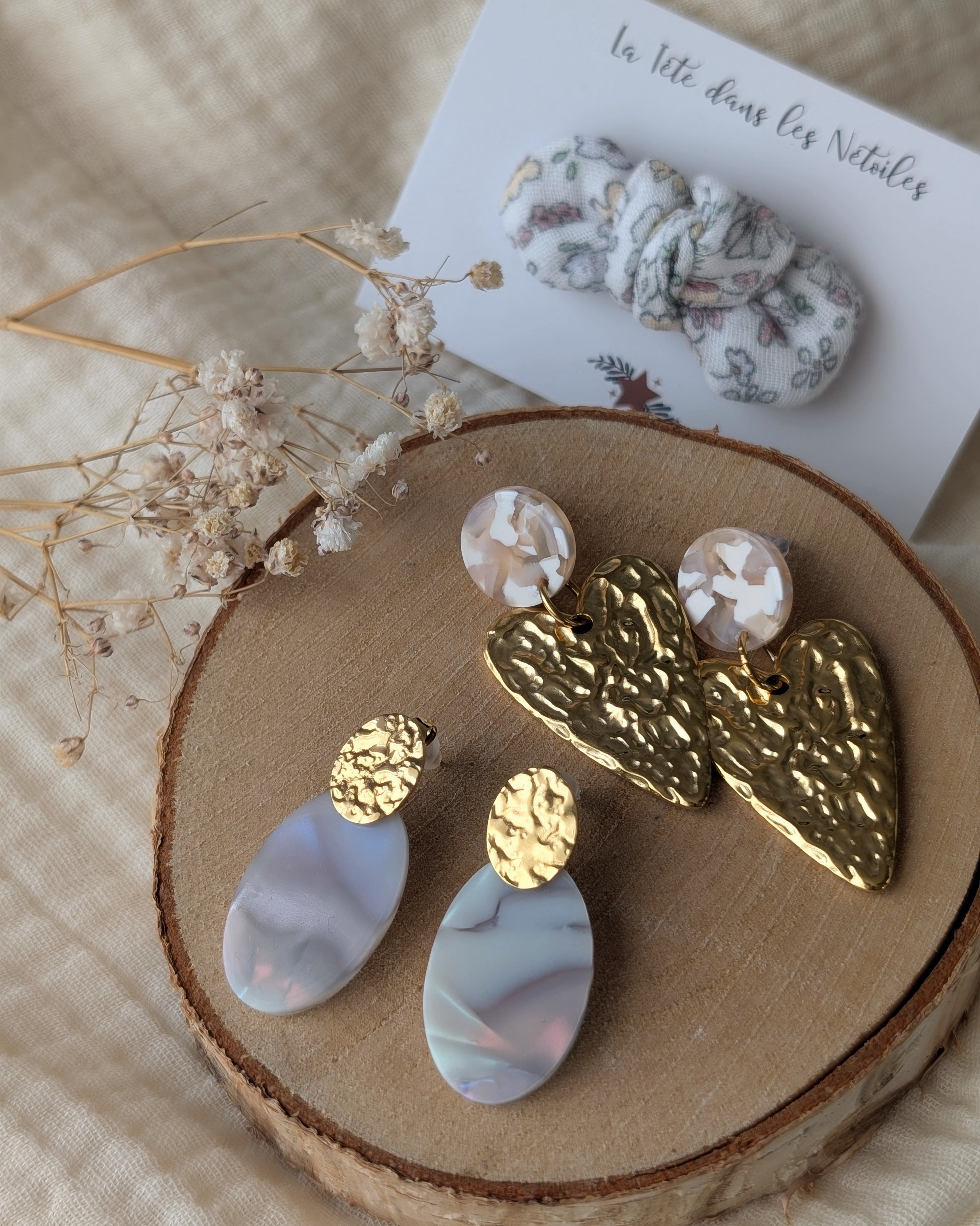 Collection sunrise pastel. Créations artisanales printanières bijoux et accessoires cheveux la Tête dans les Nétoiles 