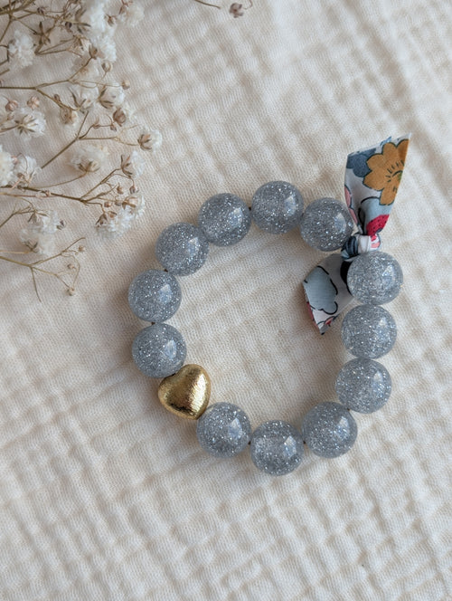 Bracelet LIBERTY GLOWY argenté perle coeur doré en plaqué or. Bracelet à message femme et enfant; Bijoux personnalisés. Créations La Tête dans les Nétoiles