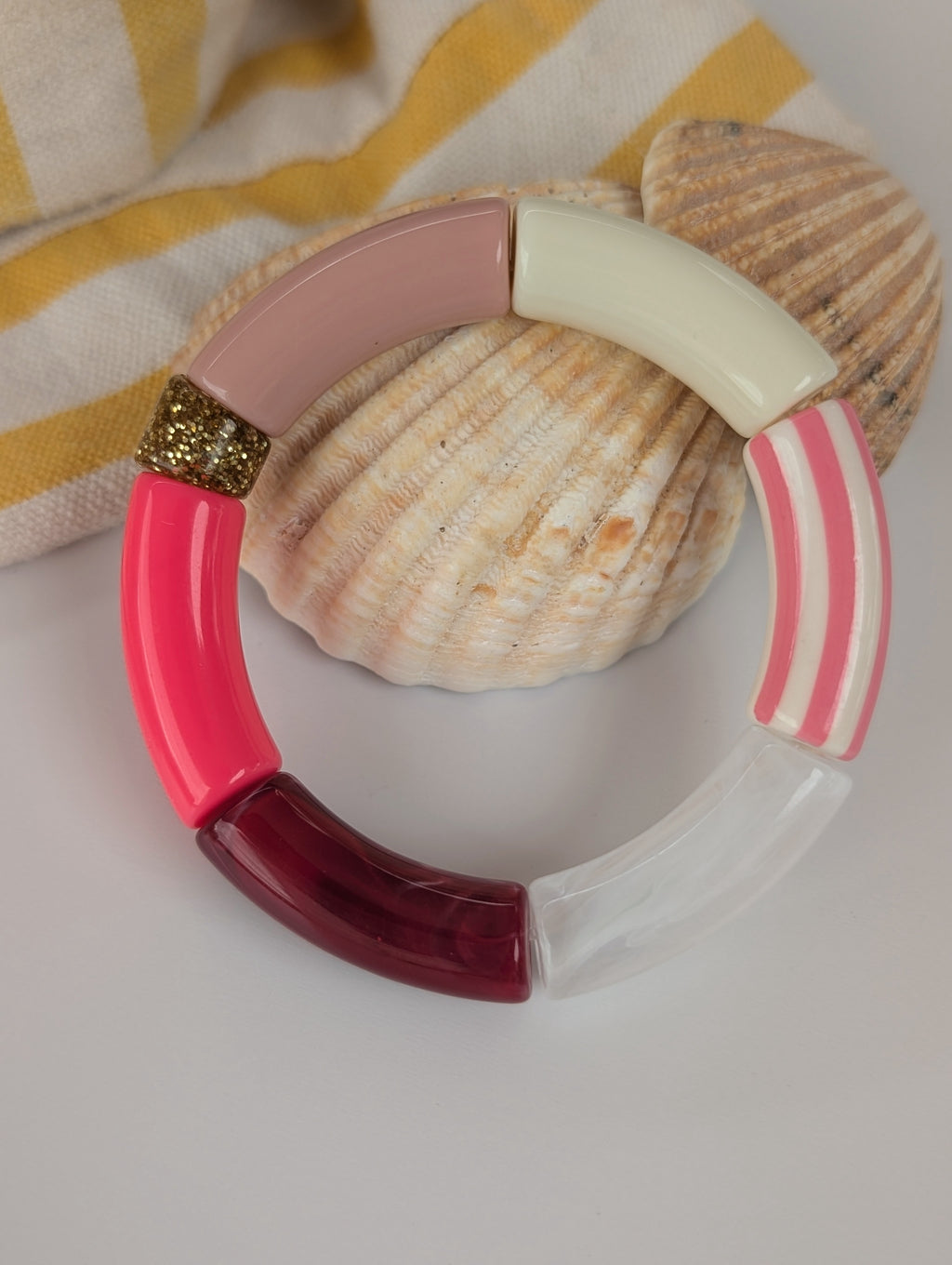 Bracelet perles tube rayures MONA tons de rose