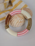 Bracelet perles tube rayures MONA tons de rose
