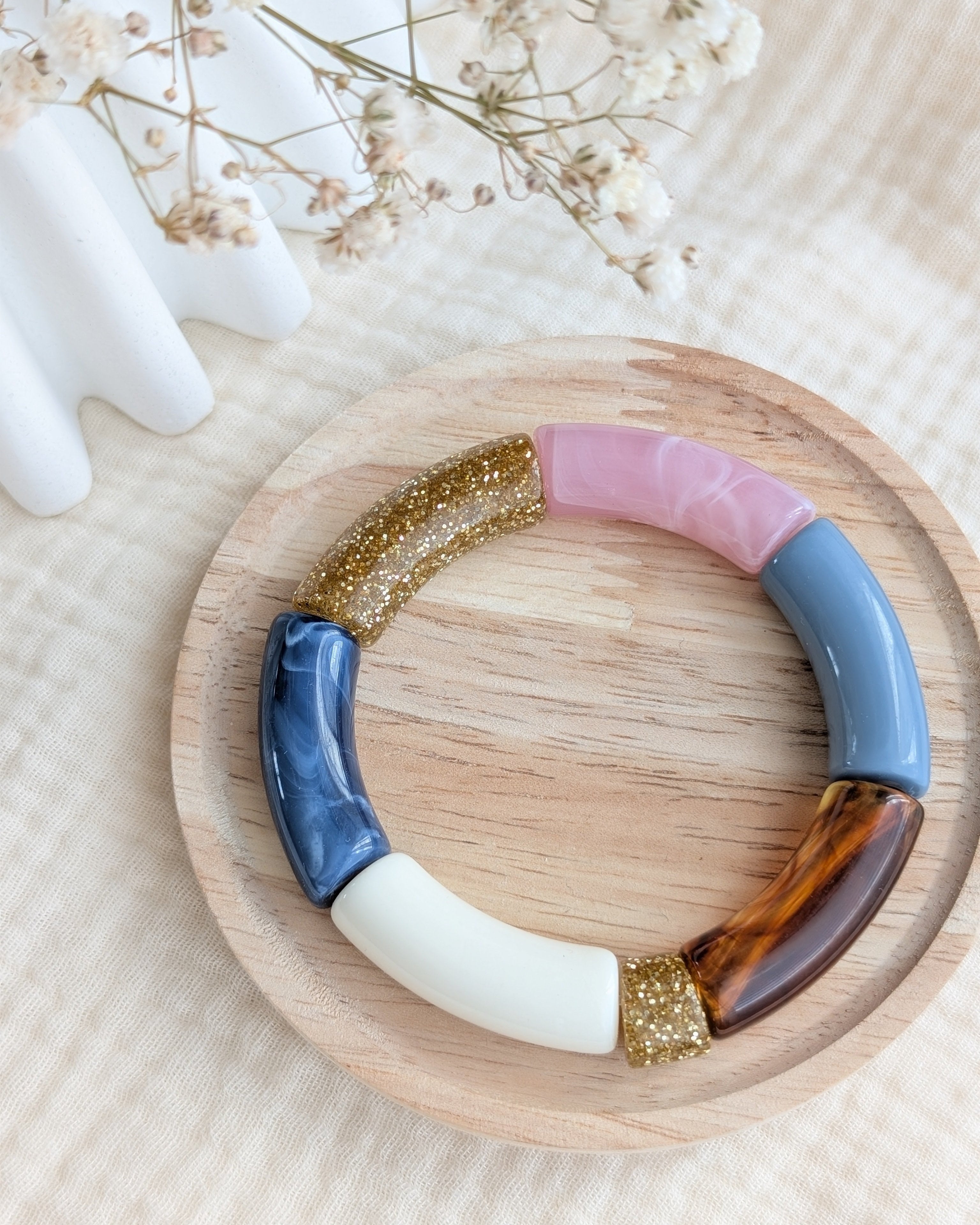 Bracelet perles tube MONA rose et bleu Création la Tête dans les Nétoiles