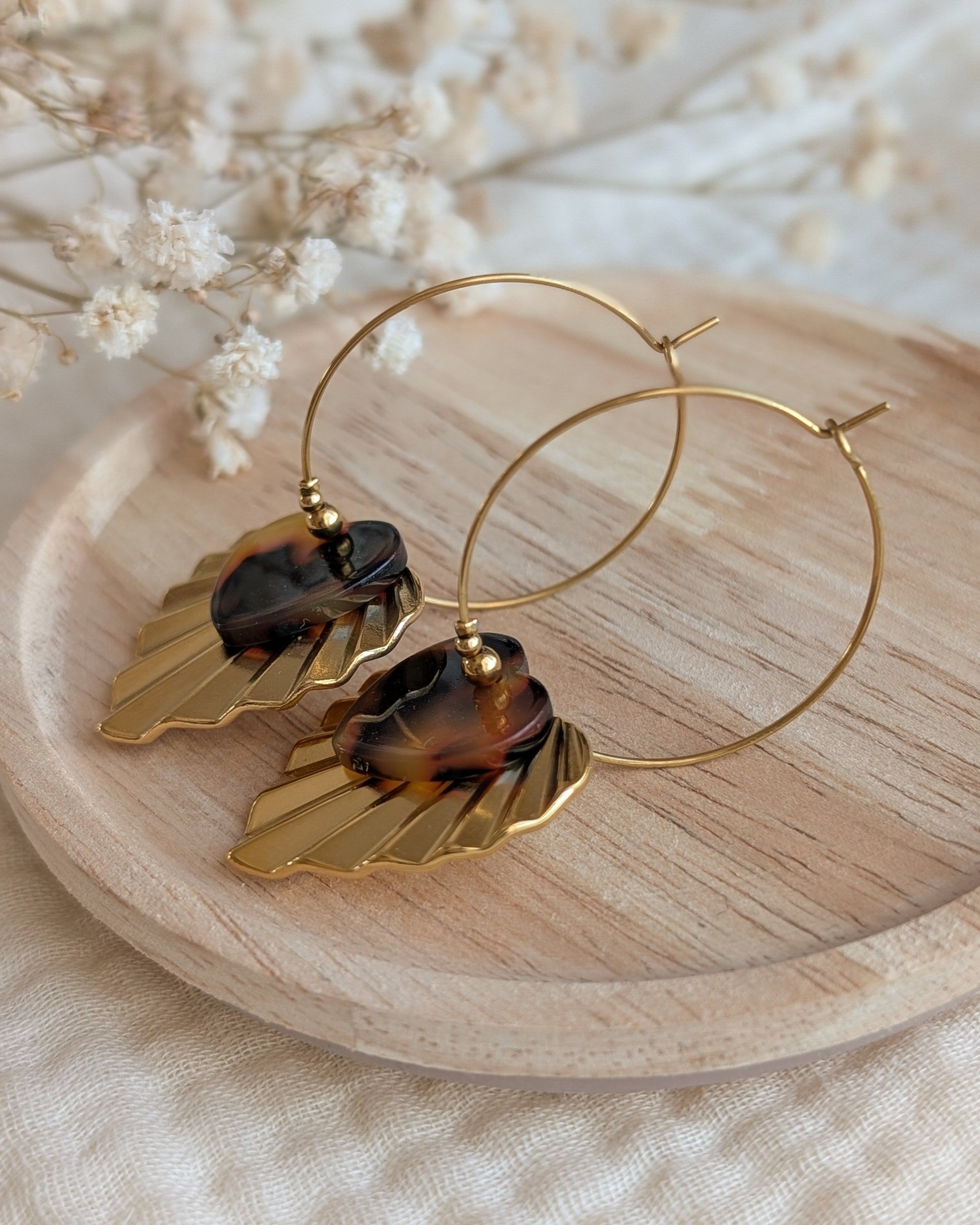 Créoles ALMA coeur tortoise acétate de cellulose écaille de tortue création artisanale La Tête dans les Nétoiles