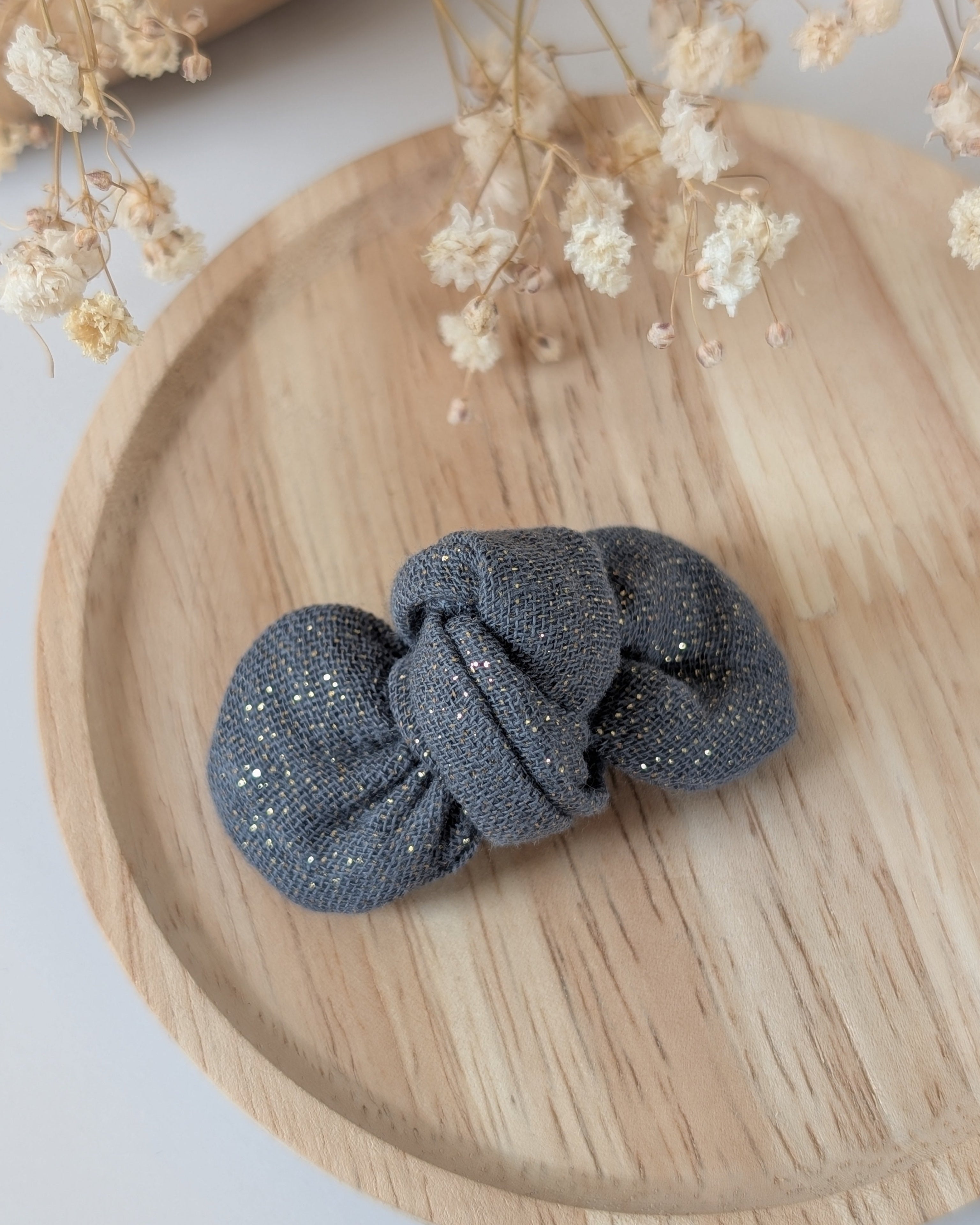 Noeud Romie gaze de coton bleu gris scintillant