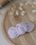 Noeud cheveux barrette bébé et fille en gaze de coton lilas. Cousu main LA Tête das les Nétoiles. 