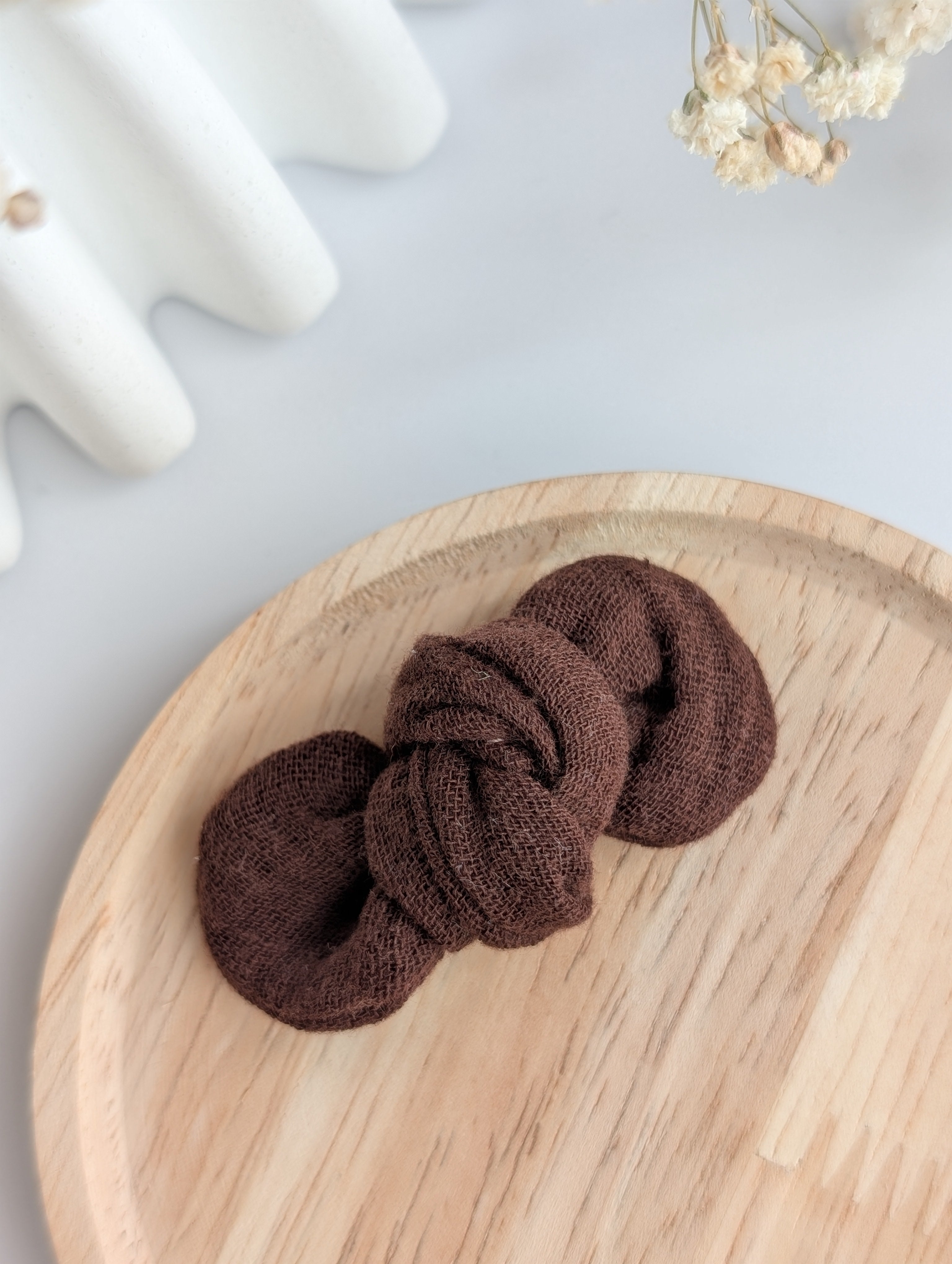 Noeud cheveux gaze de coton tons marron/beige