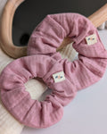 chouchou gaze de coton rose clair scintillant deux tailles adulte et enfant. Créations artisanales la Tête dans les nétoiles