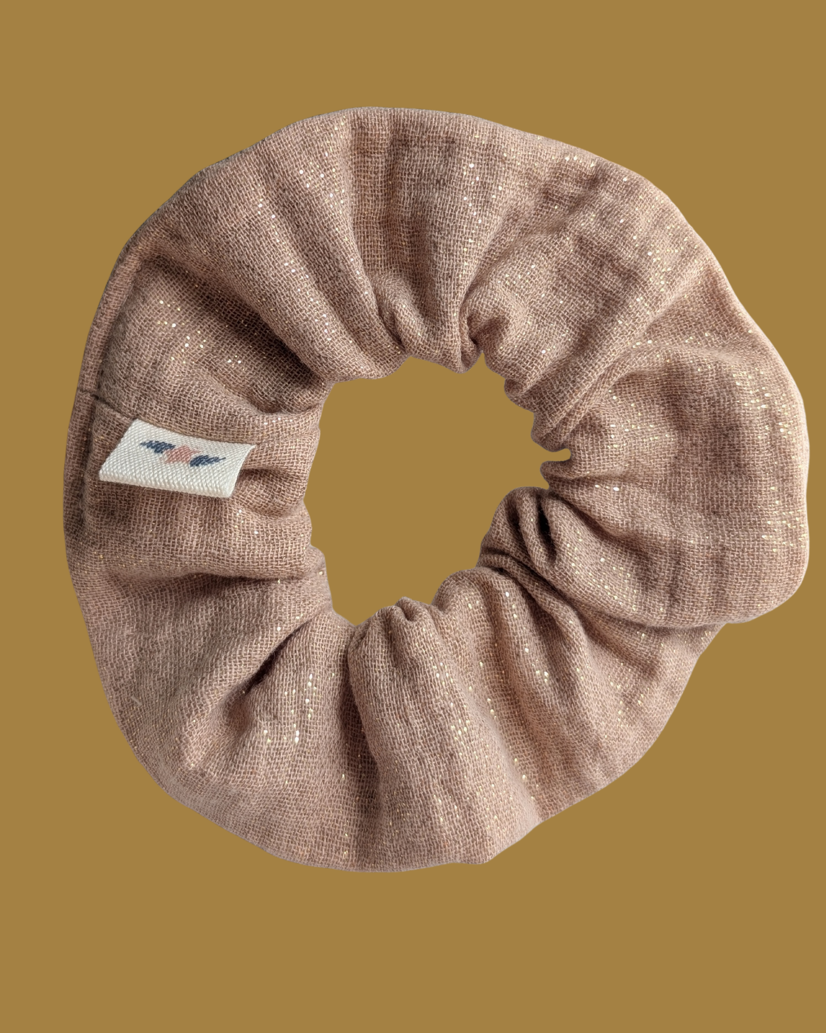 chouchou cheveux gaze de coton camel scintillant. Créations artisanales La Tête dans les Nétoiles