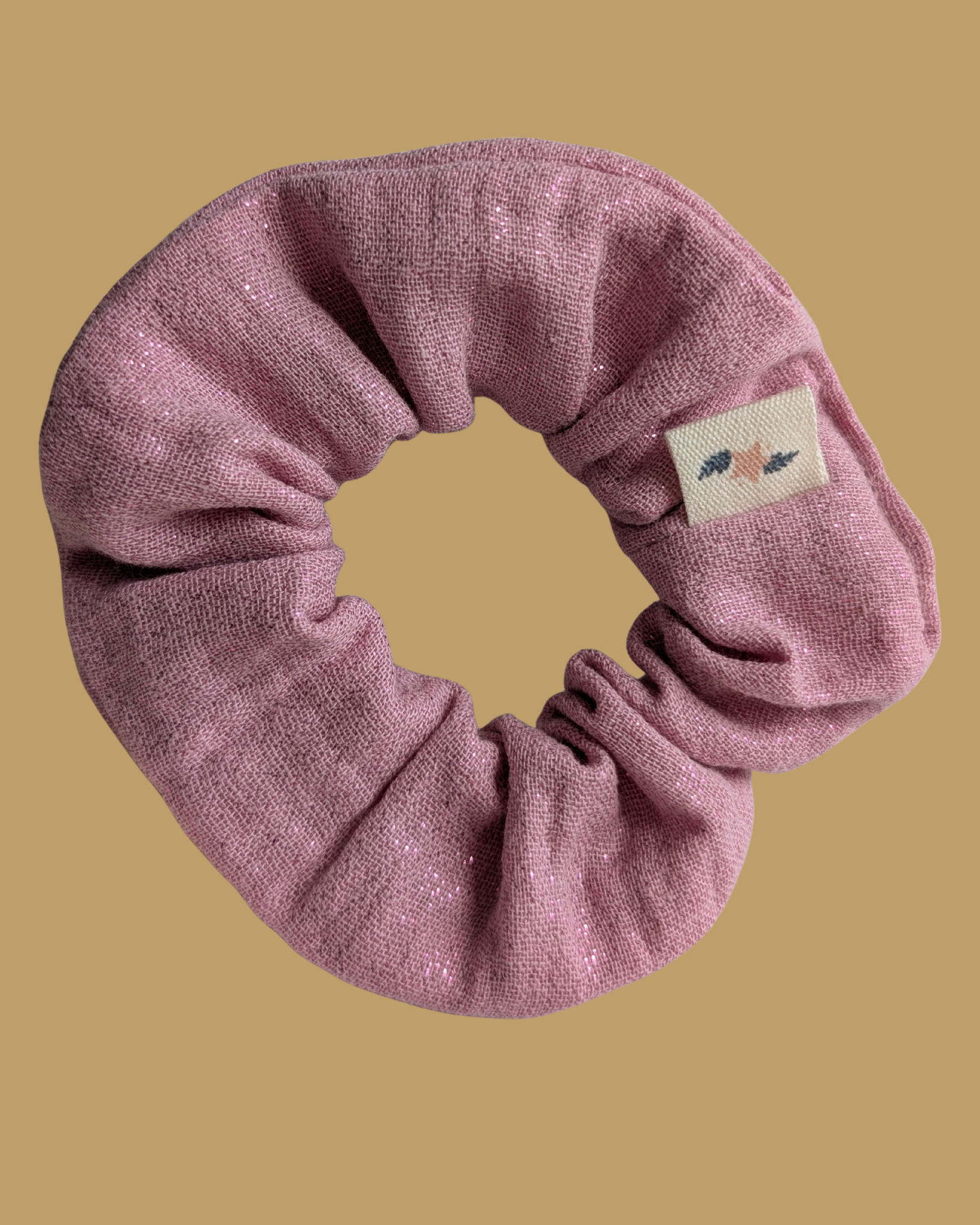 chouchou gaze de coton rose clair scintillant. Création artisanale La Tête dans les nétoiles