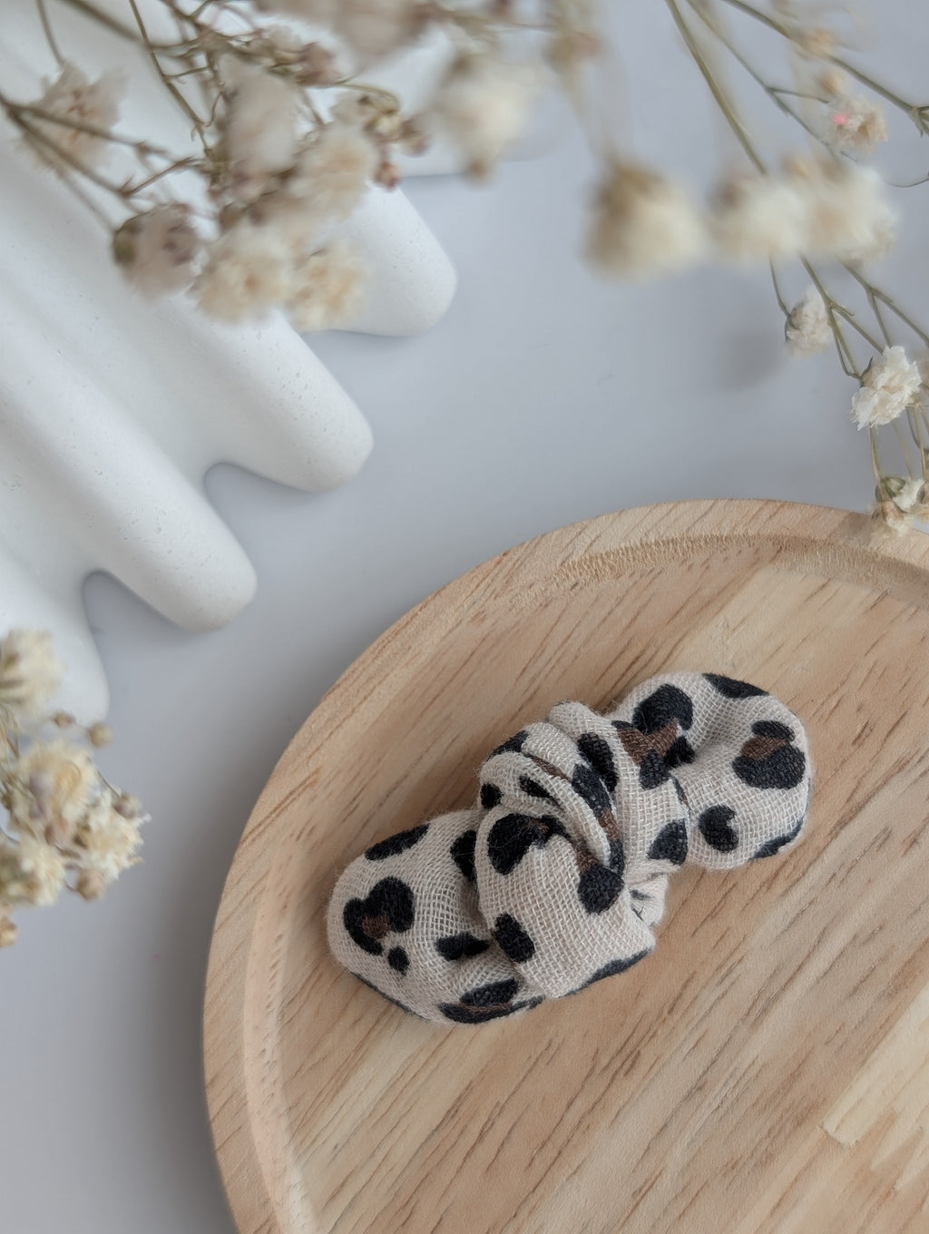 Noeud cheveux gaze de coton léopard