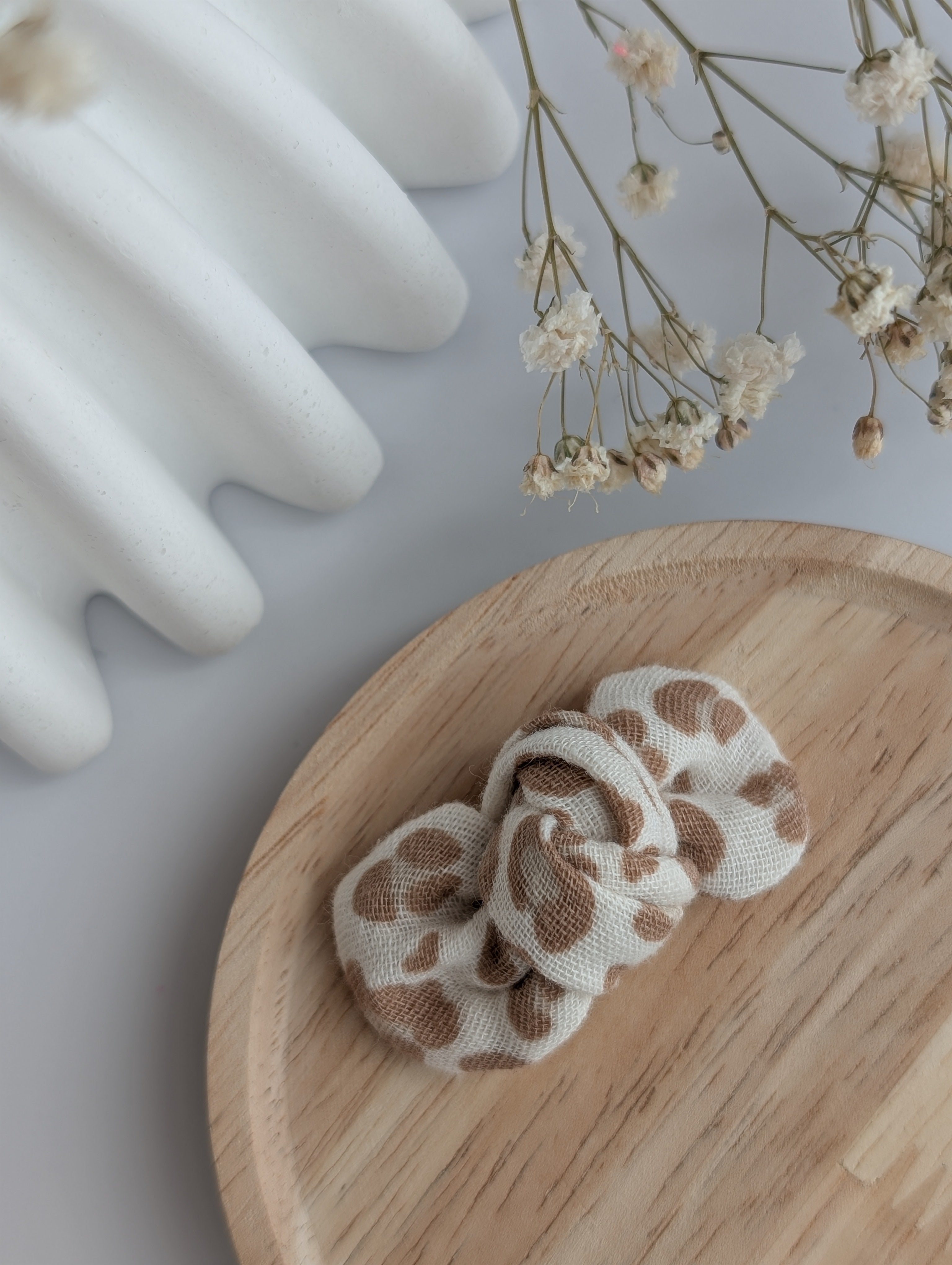 Noeud cheveux gaze de coton léopard