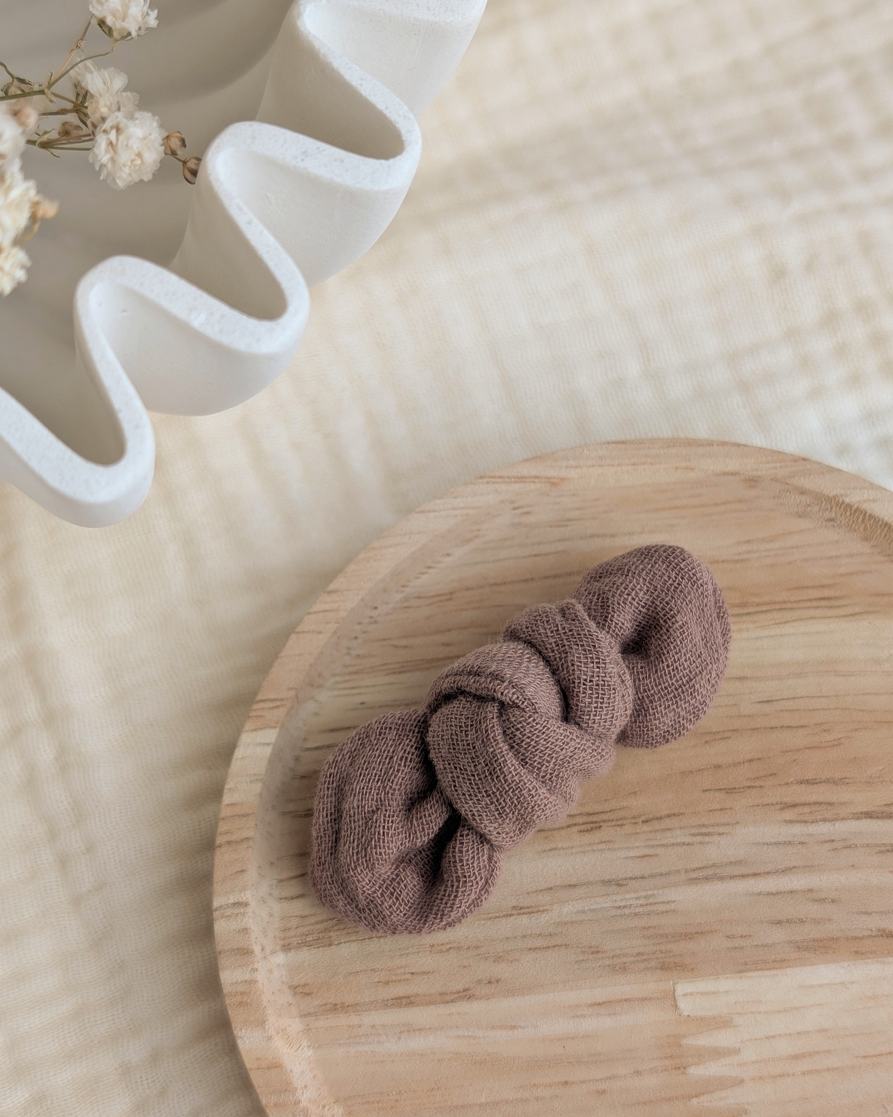 Noeud cheveux gaze de coton tons marron/beige