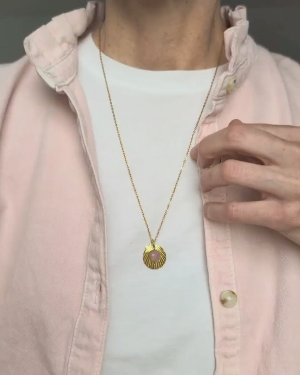 Collier ANAE coquillage en Acier Inoxydable et Pierre Naturelle