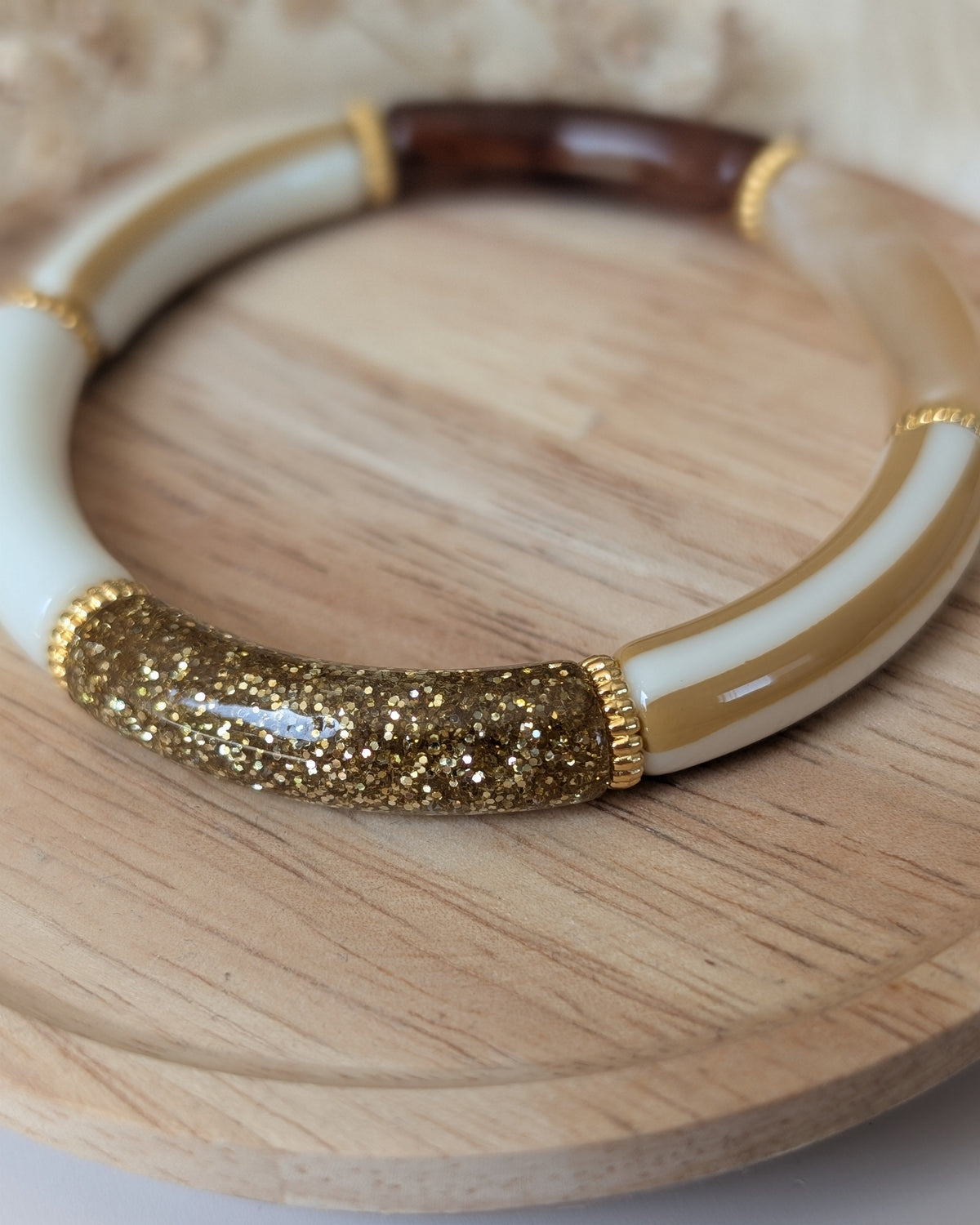 Bracelet LISON perles tube à rayures camel