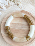 Bracelet perles tube MONA écru beige et glitter