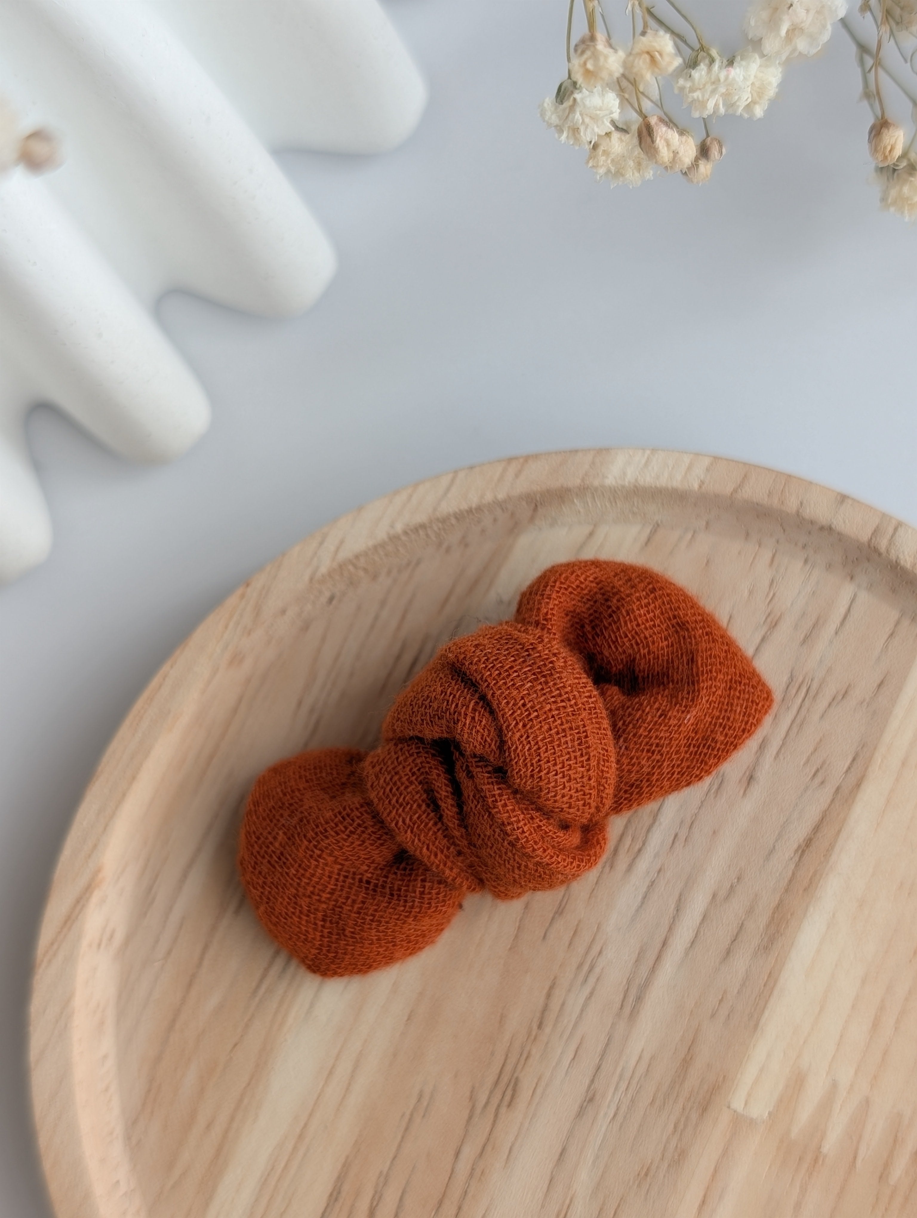 Noeud cheveux gaze de coton tons terracotta/orangé