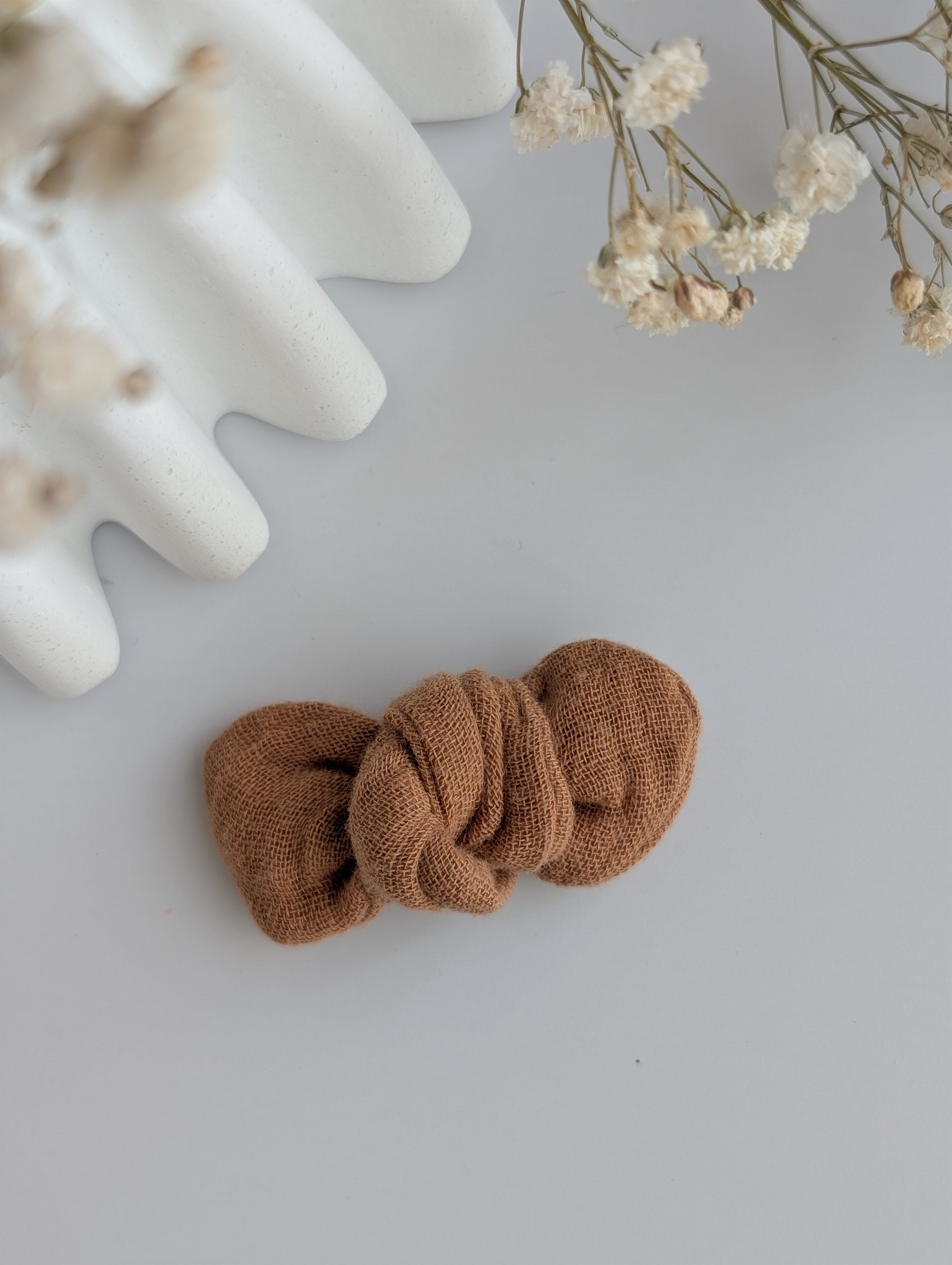 Noeud cheveux gaze de coton tons terracotta/orangé